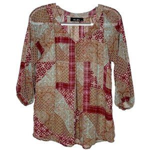 Anna Grace Size S Sheer Patchwork Bohemian Grandmacore Flowy Lightweight Top